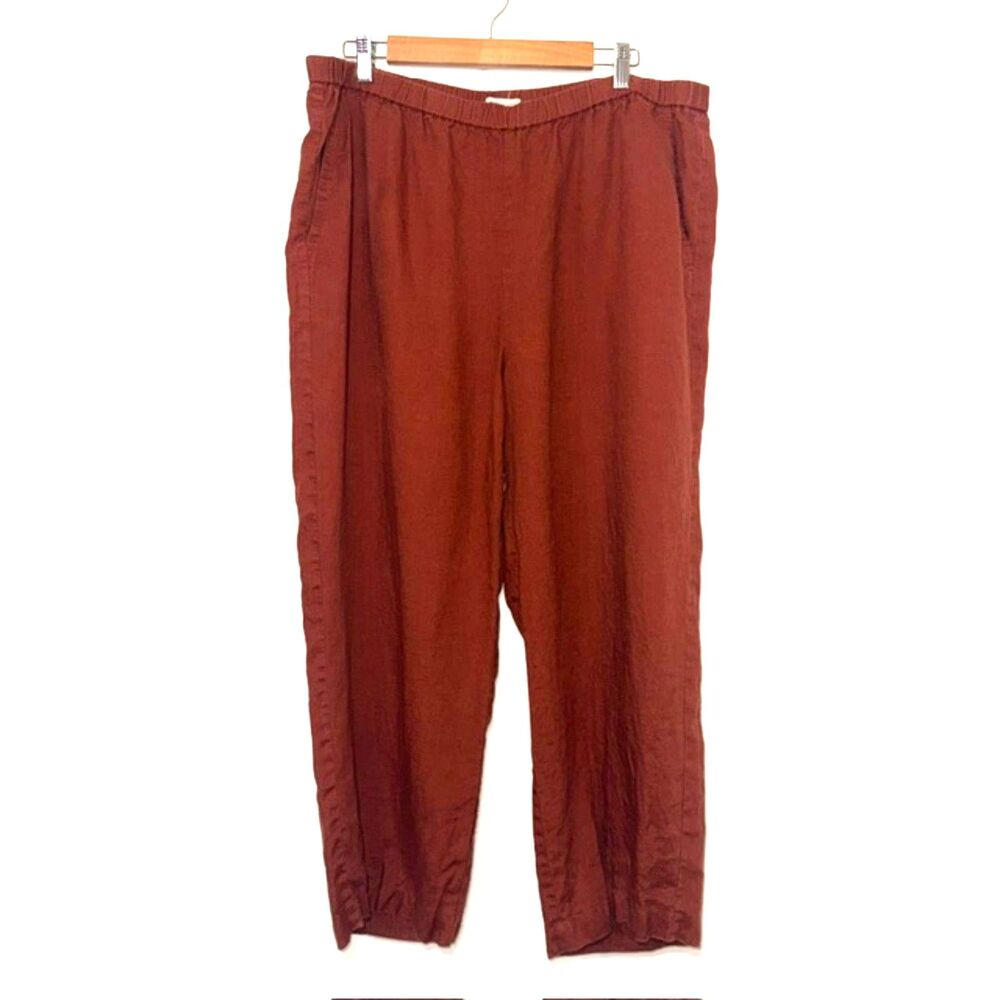 Eileen Fisher 100% Organic Linen Straight Pant - Deep Terracotta L